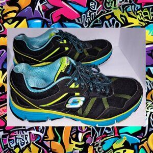 Sketchers Low Textile Trainers BKAQ SN 11642 Blue/Yellow/White US7.5